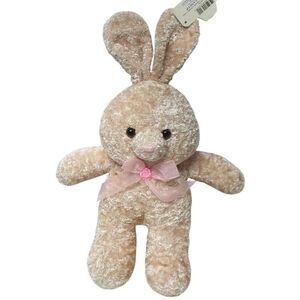 Kellytoy Plush Easter Bunny Rabbit 18"  Beige Stuffed Animal Pink Ribbon Tags